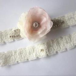 Bridal Garter Set - NEW 2012 Stardust Elegance - Soft Pink & Ivory - Available in all colours